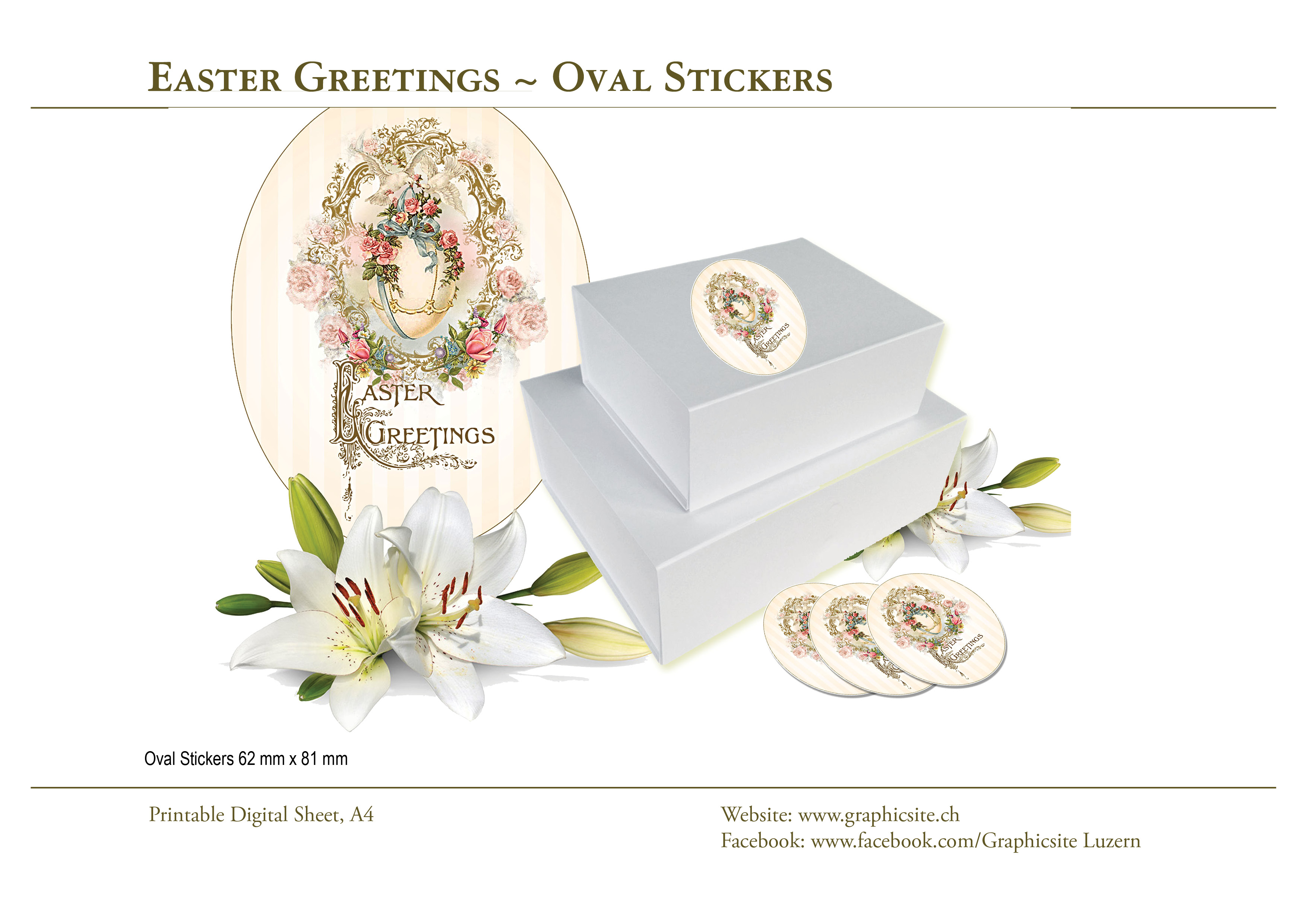 Printable Digital Sheets - Labels - Stickers - Easter Greetings - #easter, #labels, #gifts, #floral, #roses, #victorian, #vintage,
